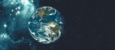 Planet earth globe view from spaceflight with realistic earth surface from space and world map as in outer space point of view .   .の写真素材