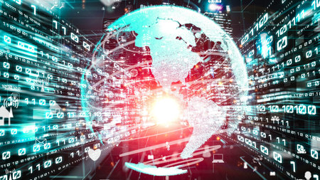 Futuristic global social media, people network and tacit digital data sharing . Concept of smart...