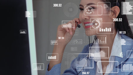 Customer support call center provide data in conceptual vision . Business and communication...
