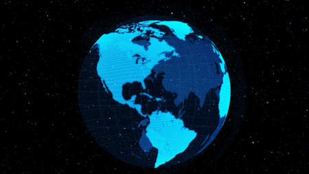 3D Digital orbital earth in cyberspace showing concept of network technology . Hologram of globe sphere graphic connect to internet presents global communication and connection network . 3D render .の写真素材