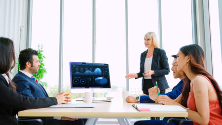 Business data dashboard analysis by ingenious computer software . Investment application display...