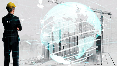 City civil planning and inventive real estate development . Architect people looking at abstract city sketch drawing to design creative future city building. Architecture dream and ambition concept.の写真素材