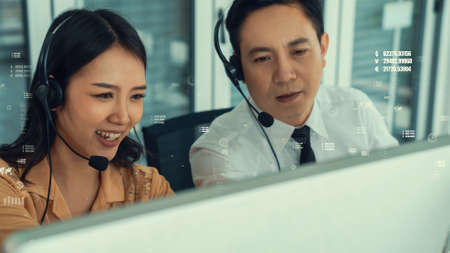 Customer support call center provide data in conceptual vision . Business and communication technology concept .の写真素材