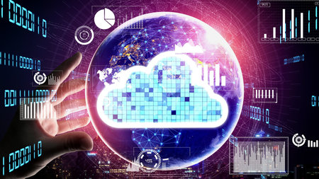 Conceptual cloud computing and data storage technology for future innovation . 3D render computer...