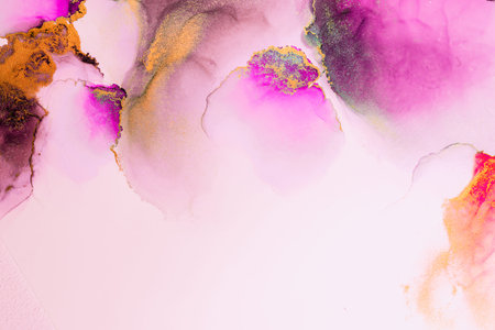 Pink gold abstract background of marble liquid ink art painting on paper . Image of original artwork watercolor alcohol ink paint on high quality paper texture .の写真素材
