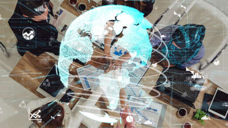 Conceptual vision of business people in the corporate staff meeting . Concept of digital technology for marketing data analysis and investment decision making .の写真素材