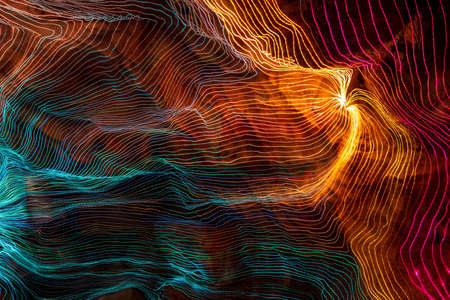 Abstract wave of digital weave lines connecting network dots and dark background . Modern 3D mesh pattern design geometric showing futuristic computer science technology concepts .の写真素材
