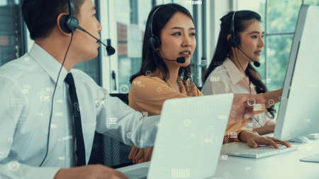 Customer support call center provide data in conceptual vision . Business and communication technology concept .の写真素材