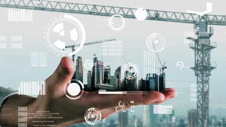 Innovative architecture and inventive civil engineering plan building construction project. Creative...