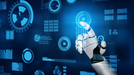 Futuristic robot artificial intelligence revolutionary AI technology development and machine...
