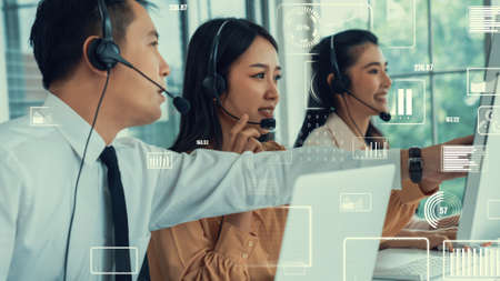 Customer support call center provide data in conceptual vision . Business and communication technology concept .の写真素材