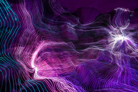 Abstract wave of digital weave lines connecting network dots and dark background . Modern 3D mesh pattern design geometric showing futuristic computer science technology concepts .の写真素材