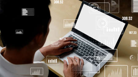 Conceptual business dashboard for financial data analysis . 3D render computer graphic .の写真素材