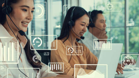 Customer support call center provide data in conceptual vision . Business and communication technology concept .の写真素材