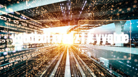 Software development, application programming code and tacit computer coding . Concept of smart digital transformation and technology disruption that changes global trends in new information era .の写真素材