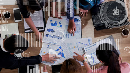 Conceptual vision of business people in the corporate staff meeting . Concept of digital technology...