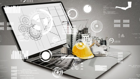 Innovative architecture and inventive civil engineering plan building construction project. Creative...