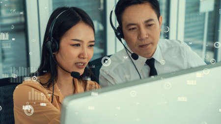 Customer support call center provide data in conceptual vision . Business and communication technology concept .の写真素材