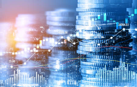 Finance and money technology background concept of business prosperity and asset management . Creative graphic show economy and financial growth by investment in valuable asset to gain wealth profit .の写真素材