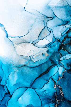 Marble ink abstract art from exquisite original painting for abstract background . Painting was painted on high quality paper texture to create smooth marble background pattern of kintsuki ink art .の写真素材