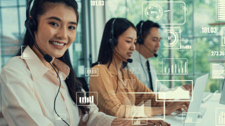 Customer support call center provide data in conceptual vision . Business and communication technology concept .の写真素材