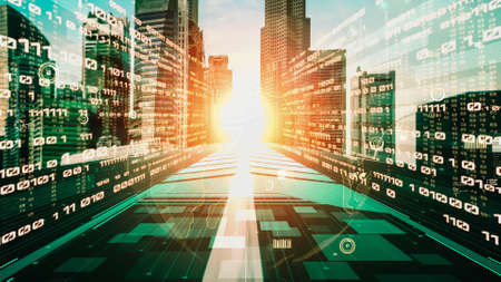 Business data analytic with tacit intelligent software making marketing strategy . Concept of smart digital transformation and technology disruption that changes global trends in new information era .の写真素材