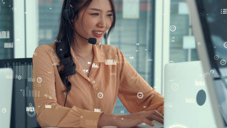 Customer support call center provide data in conceptual vision . Business and communication...