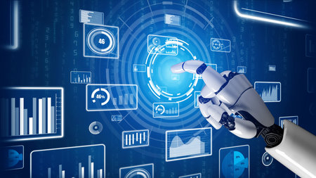 Futuristic robot artificial intelligence revolutionary AI technology development and machine...