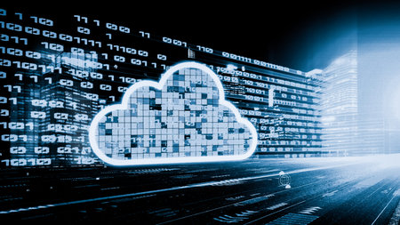 Cloud computer and online data storage with tacit intelligent sharing software . Concept of smart...