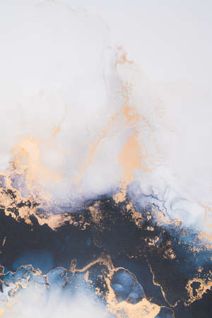 Marble ink abstract art from exquisite original painting for abstract background . Painting was painted on high quality paper texture to create smooth marble background pattern of kintsuki ink art .の写真素材