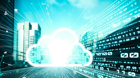 Cloud computer and online data storage with tacit intelligent sharing software . Concept of smart...