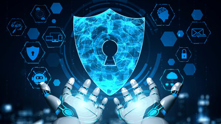 Futuristic robot artificial intelligence enlightening AI technology development and machine learning...