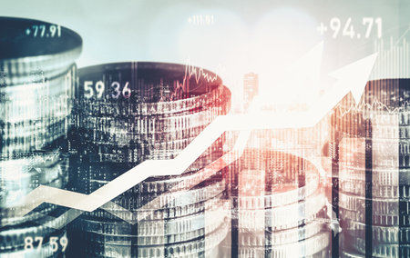 Finance and money technology background concept of business prosperity and asset management . Creative graphic show economy and financial growth by investment in valuable asset to gain wealth profit .の写真素材