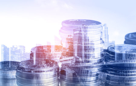 Finance and money technology background concept of business prosperity and asset management . Creative graphic show economy and financial growth by investment in valuable asset to gain wealth profit .の写真素材