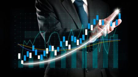 Businessman draw finance allusive graph chart showing business profit growth increasing to future...