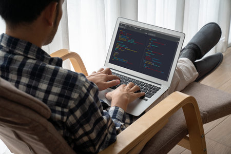 Software development programming on computer screen for modish application and program coding