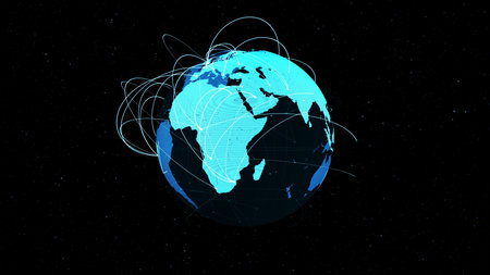Global network and internet connection in orbital earth globe . Concept of wireless digital...