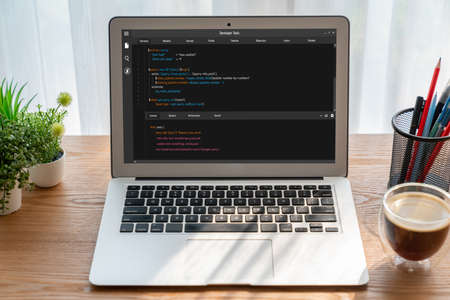 Software development programming on computer screen for modish application and program codingの写真素材