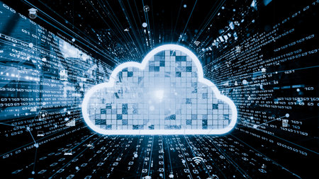 Cloud computer and online data storage with tacit intelligent sharing software . Concept of smart...