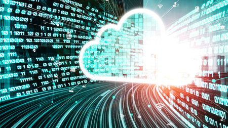 Cloud computer and online data storage with tacit intelligent sharing software . Concept of smart...