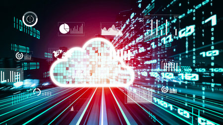 Cloud computer and online data storage with tacit intelligent sharing software . Concept of smart...