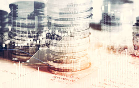 Finance and money technology background concept of business prosperity and asset management . Creative graphic show economy and financial growth by investment in valuable asset to gain wealth profit .の写真素材