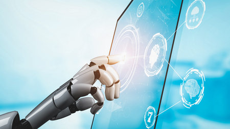 Futuristic robot artificial intelligence revolutionary AI technology development and machine...