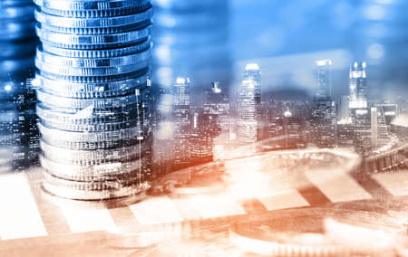 Finance and money technology background concept of business prosperity and asset management . Creative graphic show economy and financial growth by investment in valuable asset to gain wealth profit .の写真素材