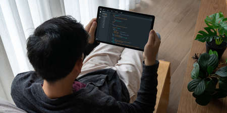 Software development programming on computer screen for modish application and program codingの写真素材