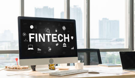 Fintech financial technology software for modish business to analyze marketing strategyの写真素材