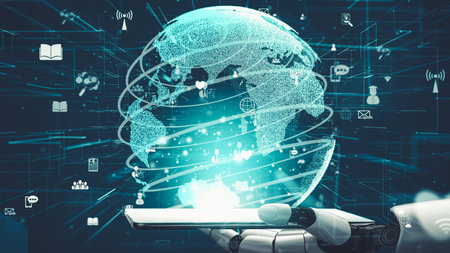 Futuristic robot artificial intelligence revolutionary AI technology development and machine...