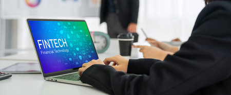 Fintech financial technology software for modish business to analyze marketing strategy