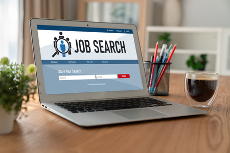 Online job search on modish website for worker to search for job opportunities on the recruitment internet networkの写真素材