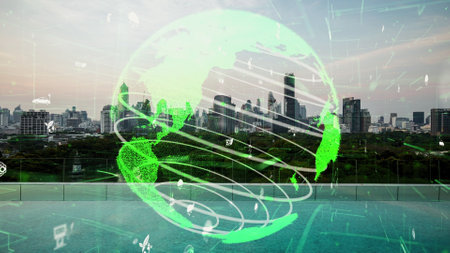 Green city technology shifting towards sustainable alteration concept by clean energy , recycling and zero waste management to reduce pollution generation and achieve ESG goals .の写真素材